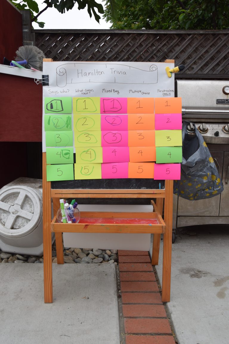 wooden easel with rows of notecards numbered 1-5