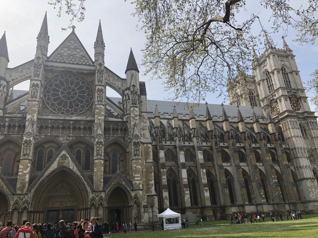 An image of the Gothic exterior of Westminster Abbey.