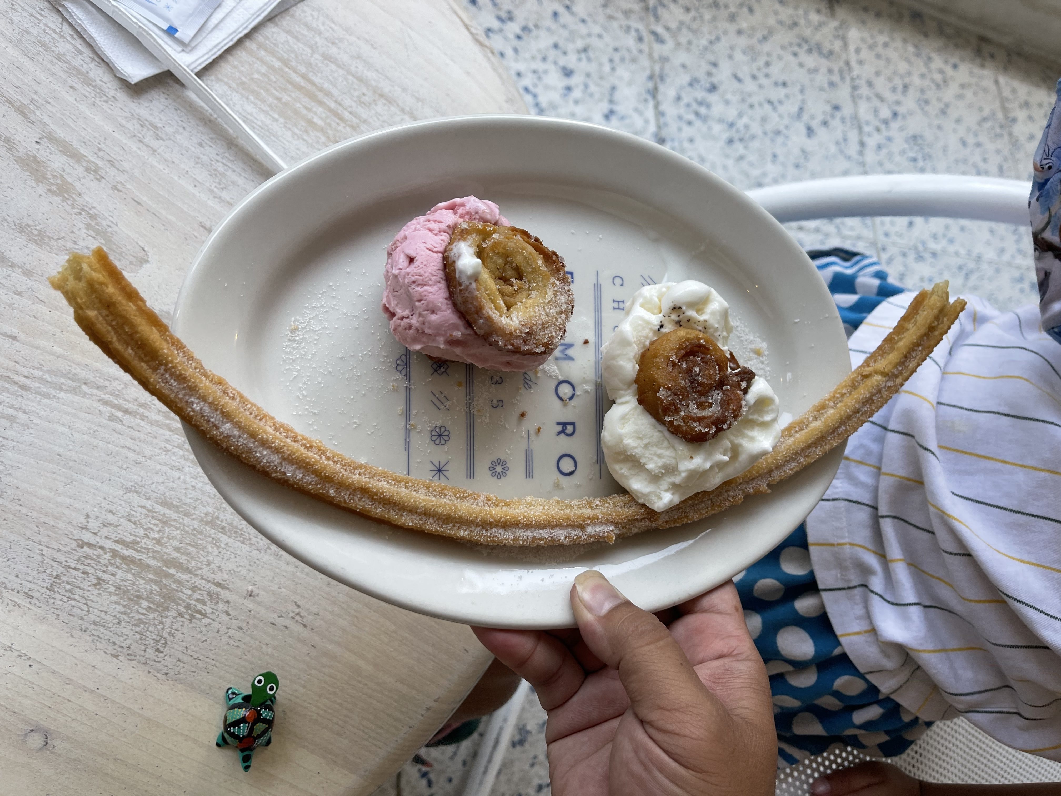 :) a churro with two ice cream sandwiches