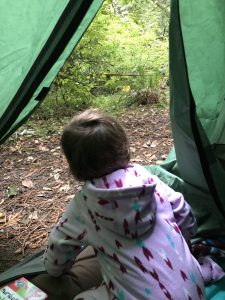 A child peaking out of their tent at Samuel P Taylor State Park.