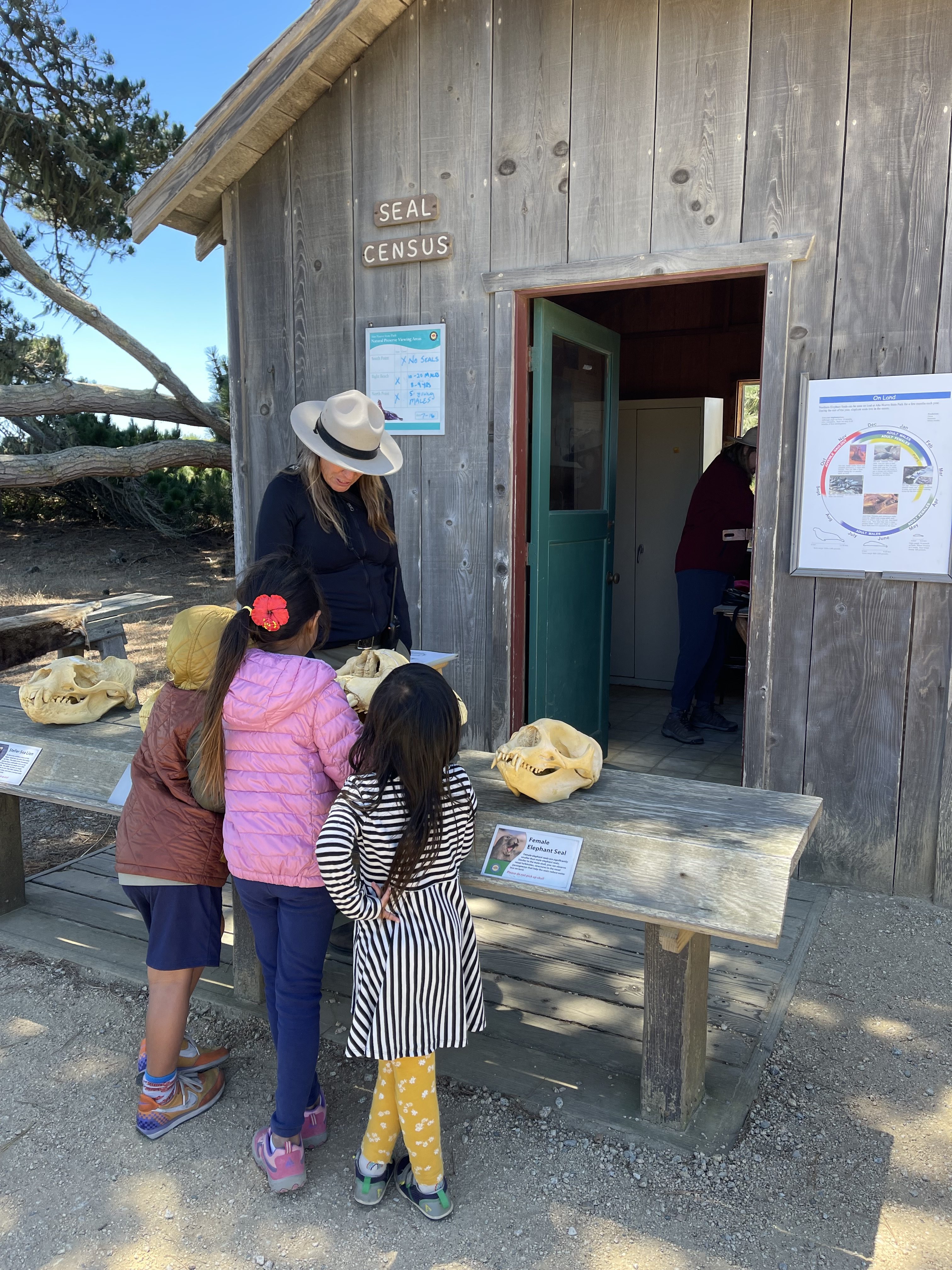 The kids interacting with the ranger on duty.