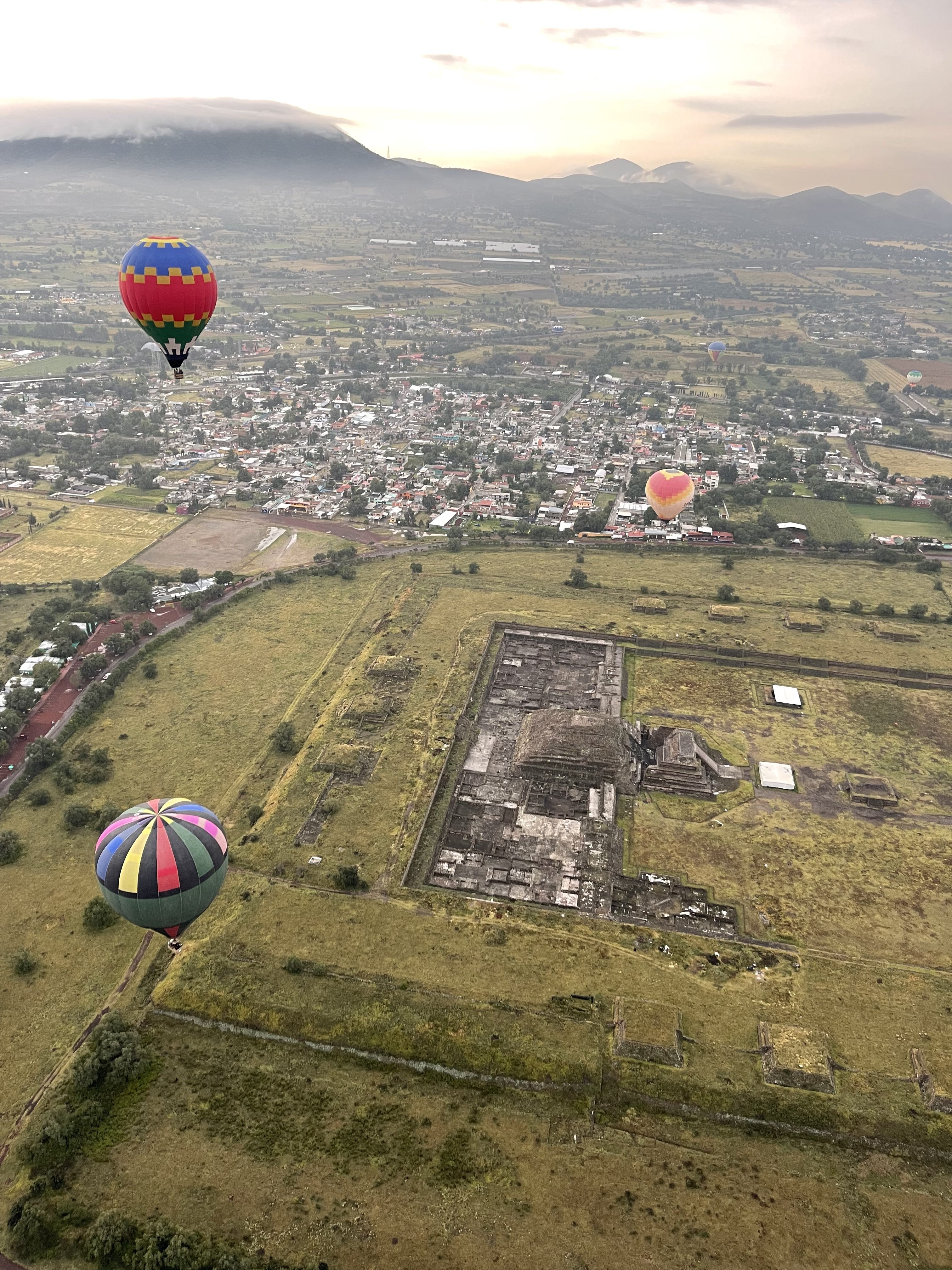 The view of the Temple of Quetzalcoatl via hot air balloon!