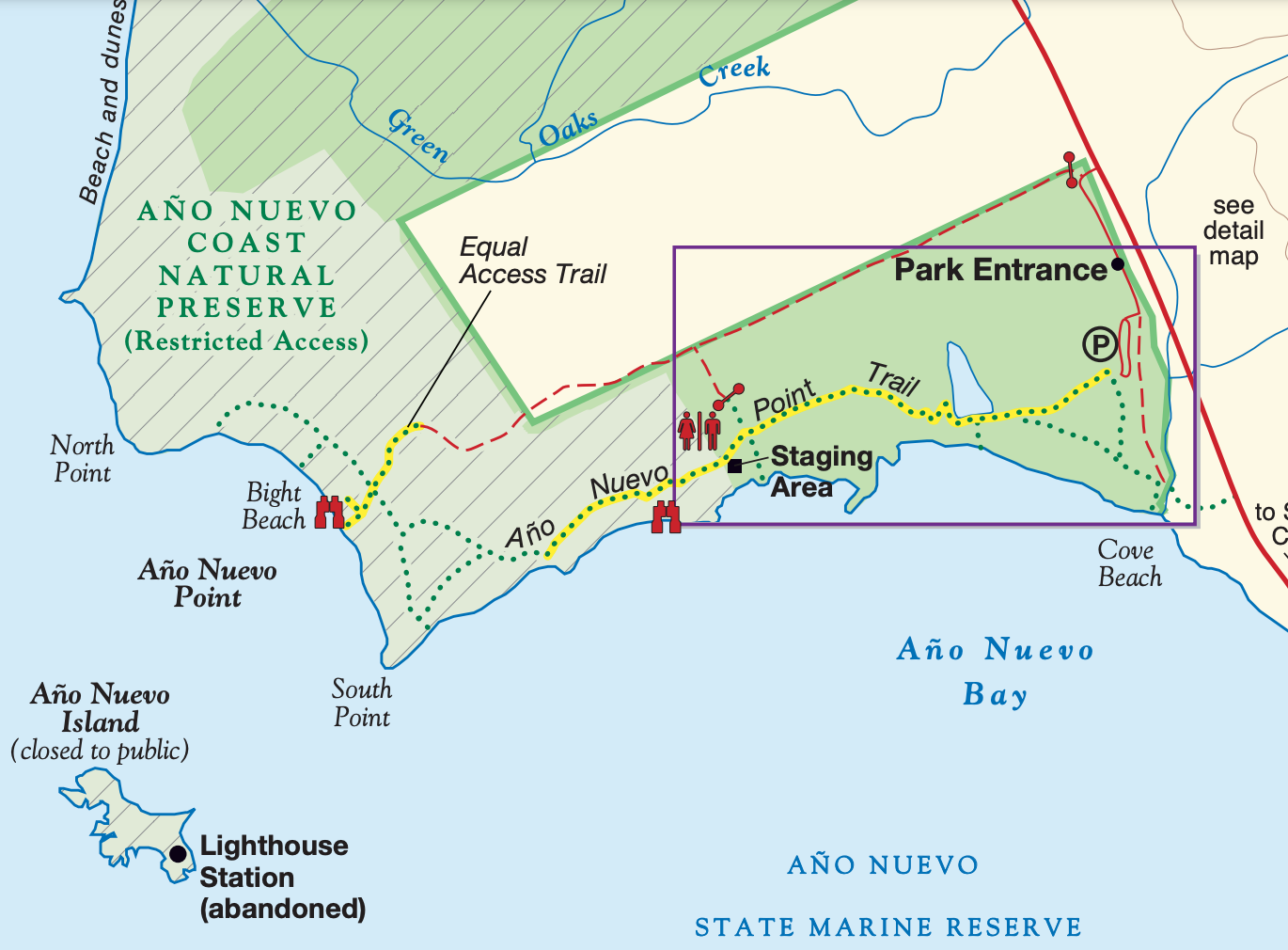 Map of viewing areas courtesy of Año Nuevo State Park