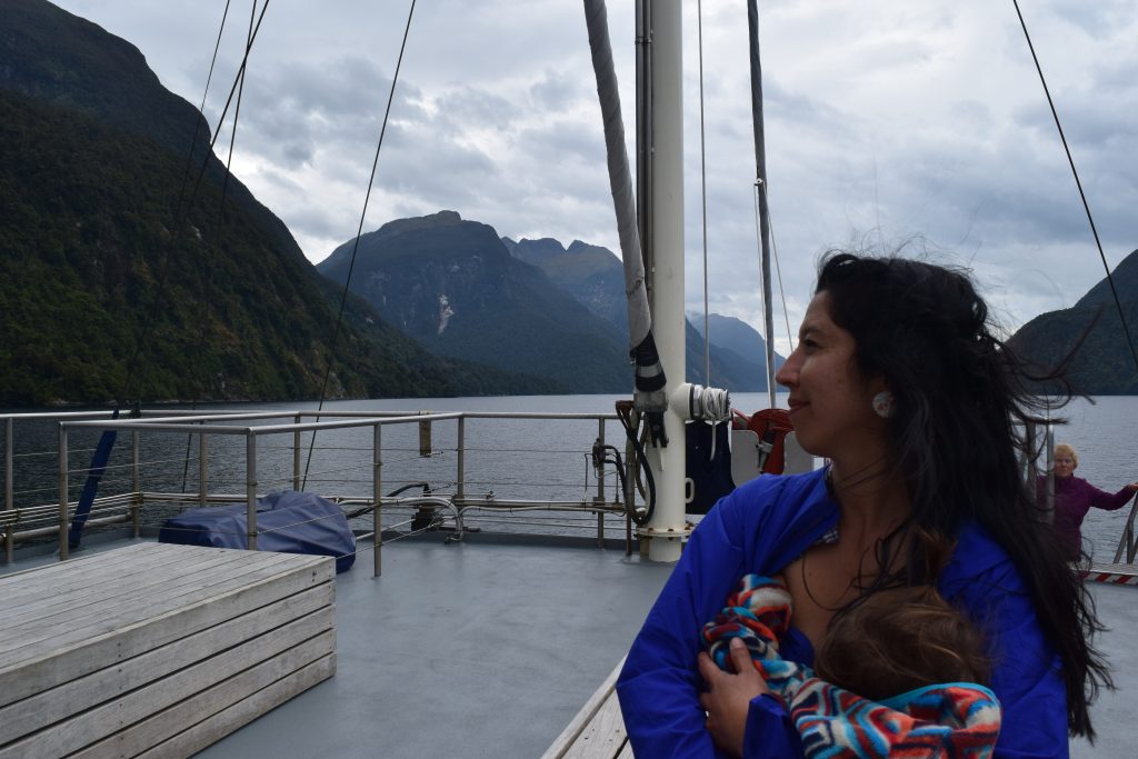 Person breastfeeding on the Doubtful Sound Cruise in New Zealand