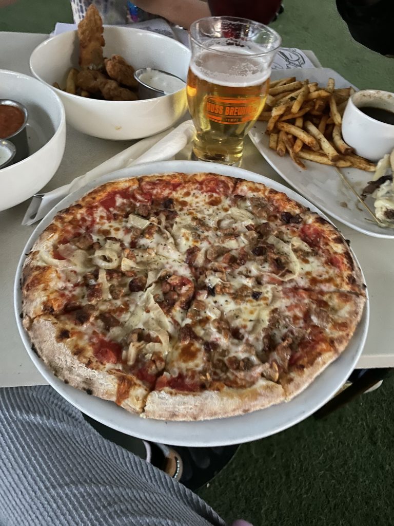 Pizza and beer at Luci's at the Orchard in Phoenix Arizona