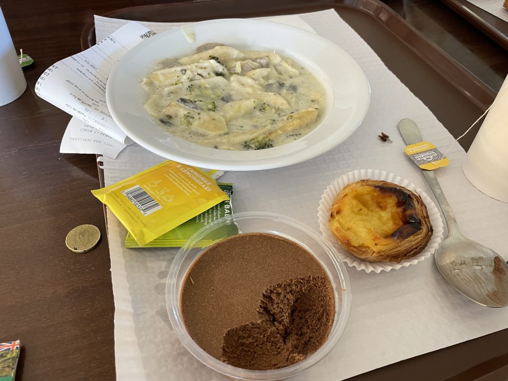 A plate of pastel de nata and pasta from the cafe at Pena Palace