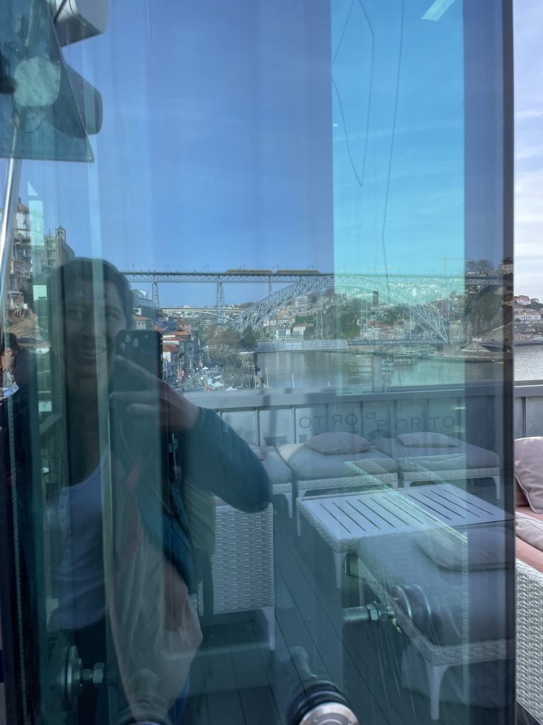 Reflection of the view from the 360 Terrace Porto Cruz restaurant in Portugal