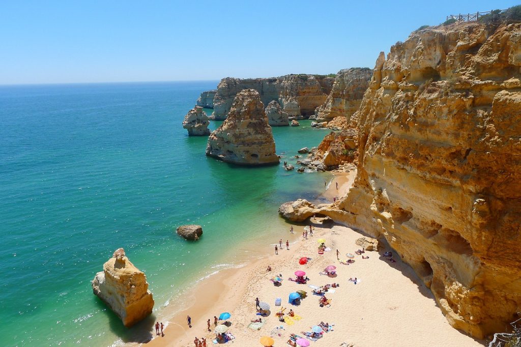 People on the beach in the Algarve Portugal