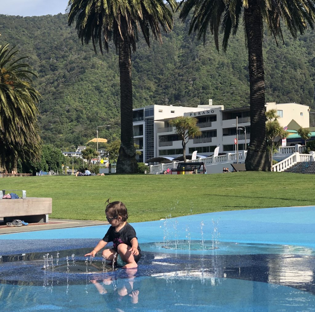 Child playing at the Picton Foreshore Splashpad in NZ