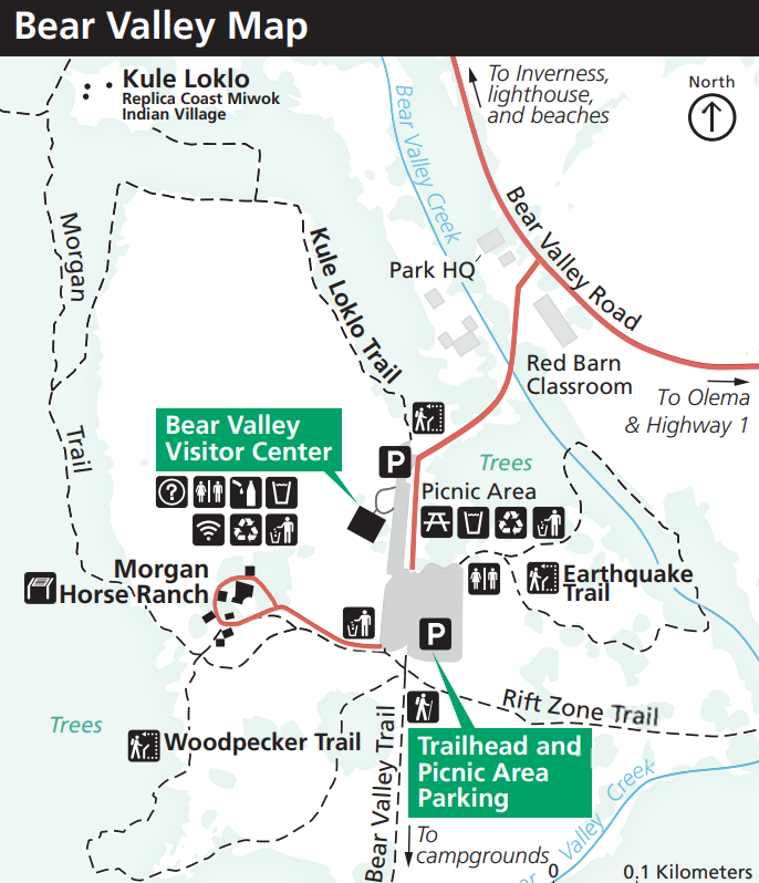 Map of Bear Valley Visitor Center Point Reyes National Seashore