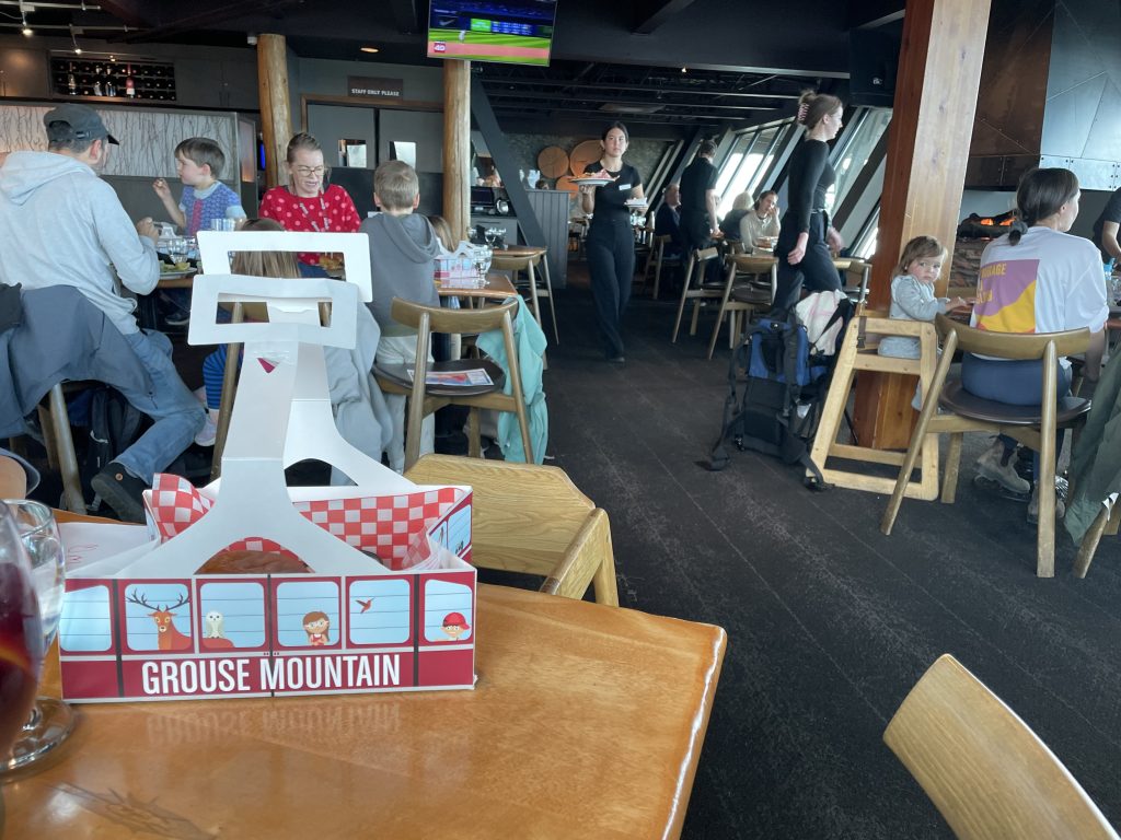 A cardboard gondola-shaped kid's meal at Altitude Bistro at Grouse Mountain, Vancouver BC