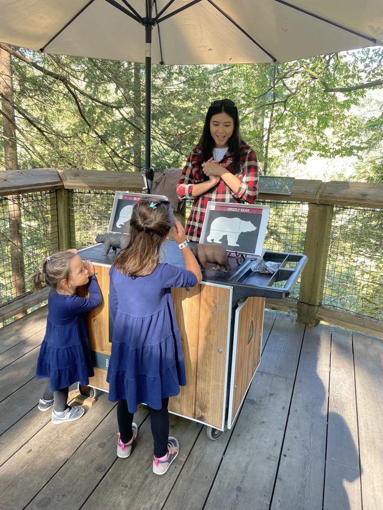 Two children learning about bears at Capilano Suspension Bridge Park in Vancouver