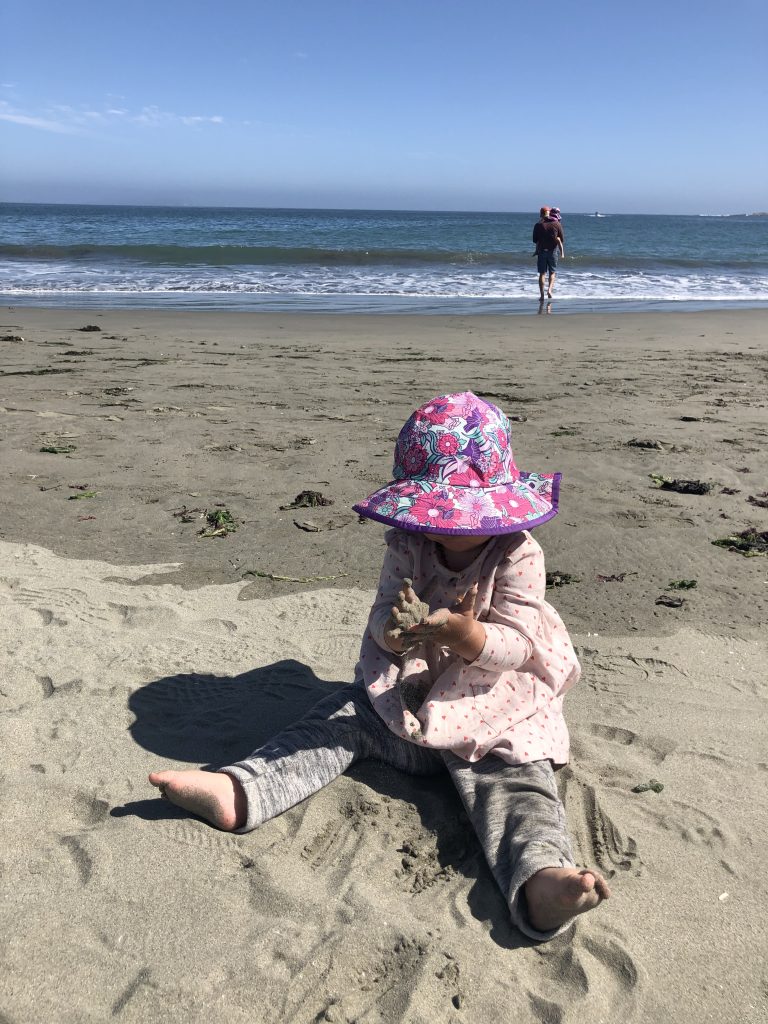 A child playing on Doran Beach near the campground in Bodega Bay