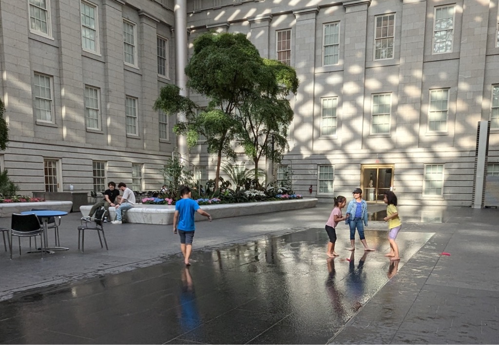 Kids and adults alike can cool down at the Kogod Courtyard in the National Portrait Gallery.