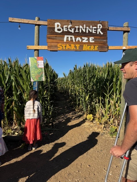A child looking at a corn maze map at the Three Nunns Farm in Brentwood, CA