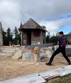 Lumberjack cutting wood at Grouse Mountain Vancouver Canada