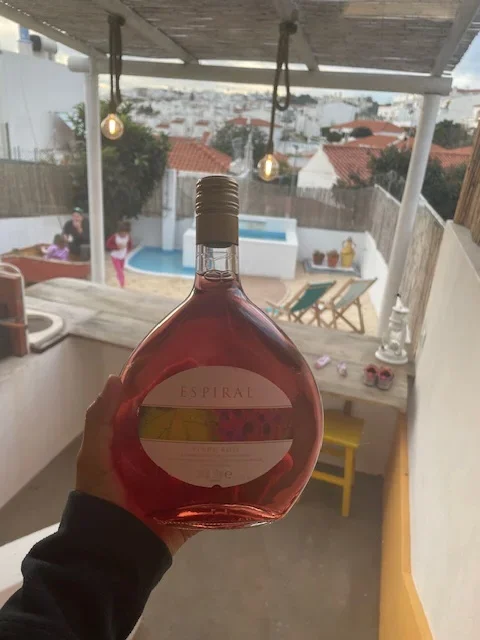 Wine bottle provided at Albufeira Airbnb